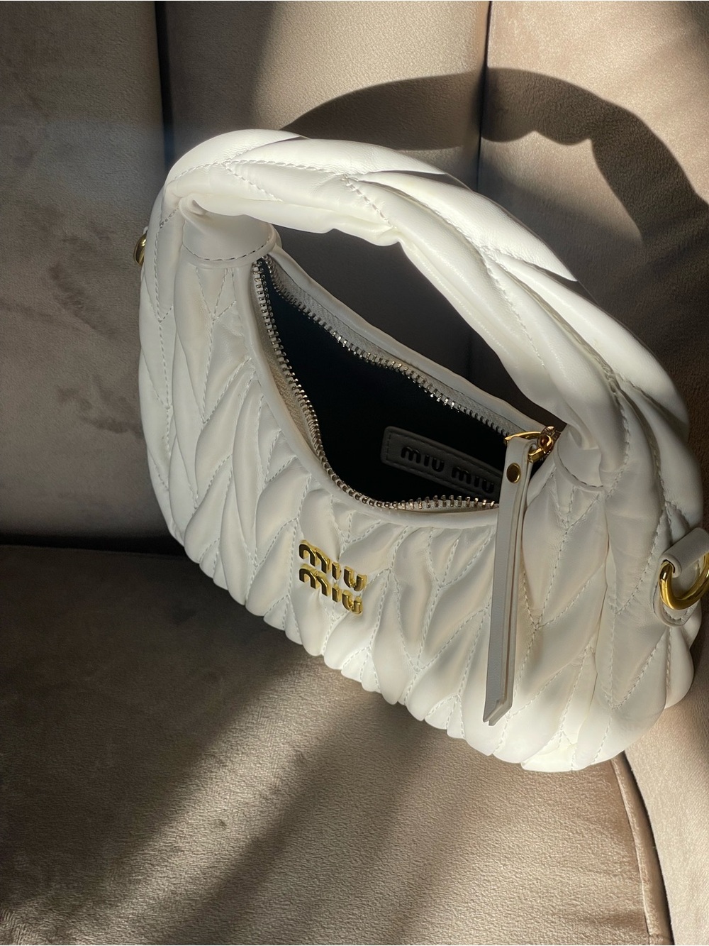 Mini Wander Dumpling Matelassé Nappa Hobo Bag in White - Picture 5 of 16